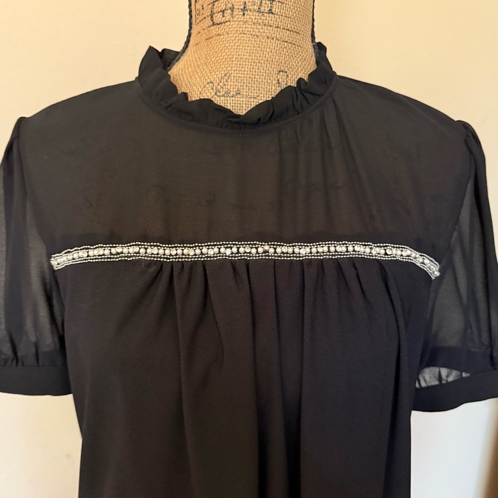 Faith and Joy Black Blouse with Silver Trim - Picture 2 of 5